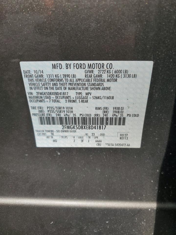2014 Ford Flex Limited VIN: 2FMGK5D8XEBD41817 Lot: 81526595