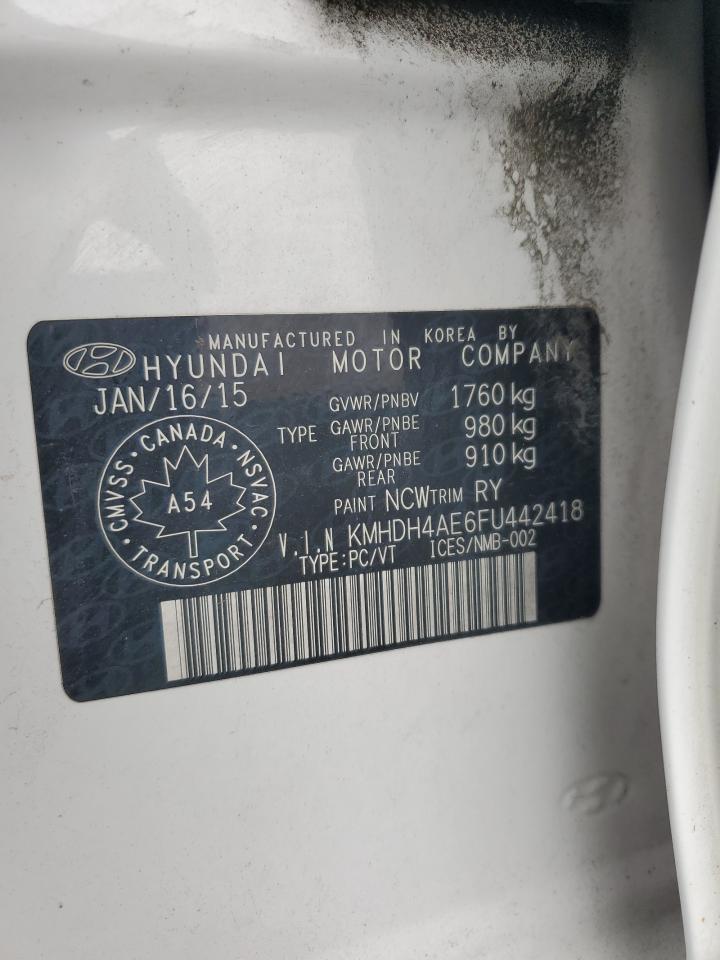 2015 Hyundai Elantra Se VIN: KMHDH4AE6FU442418 Lot: 72040825