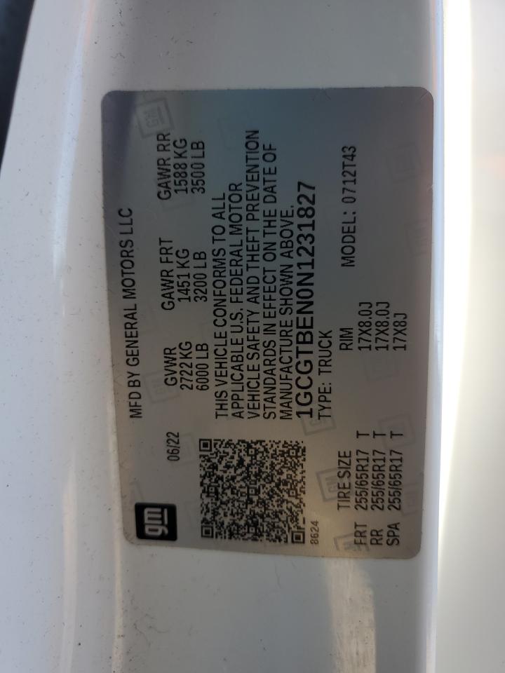 2022 Chevrolet Colorado VIN: 1GCGTBEN0N1231827 Lot: 81637885