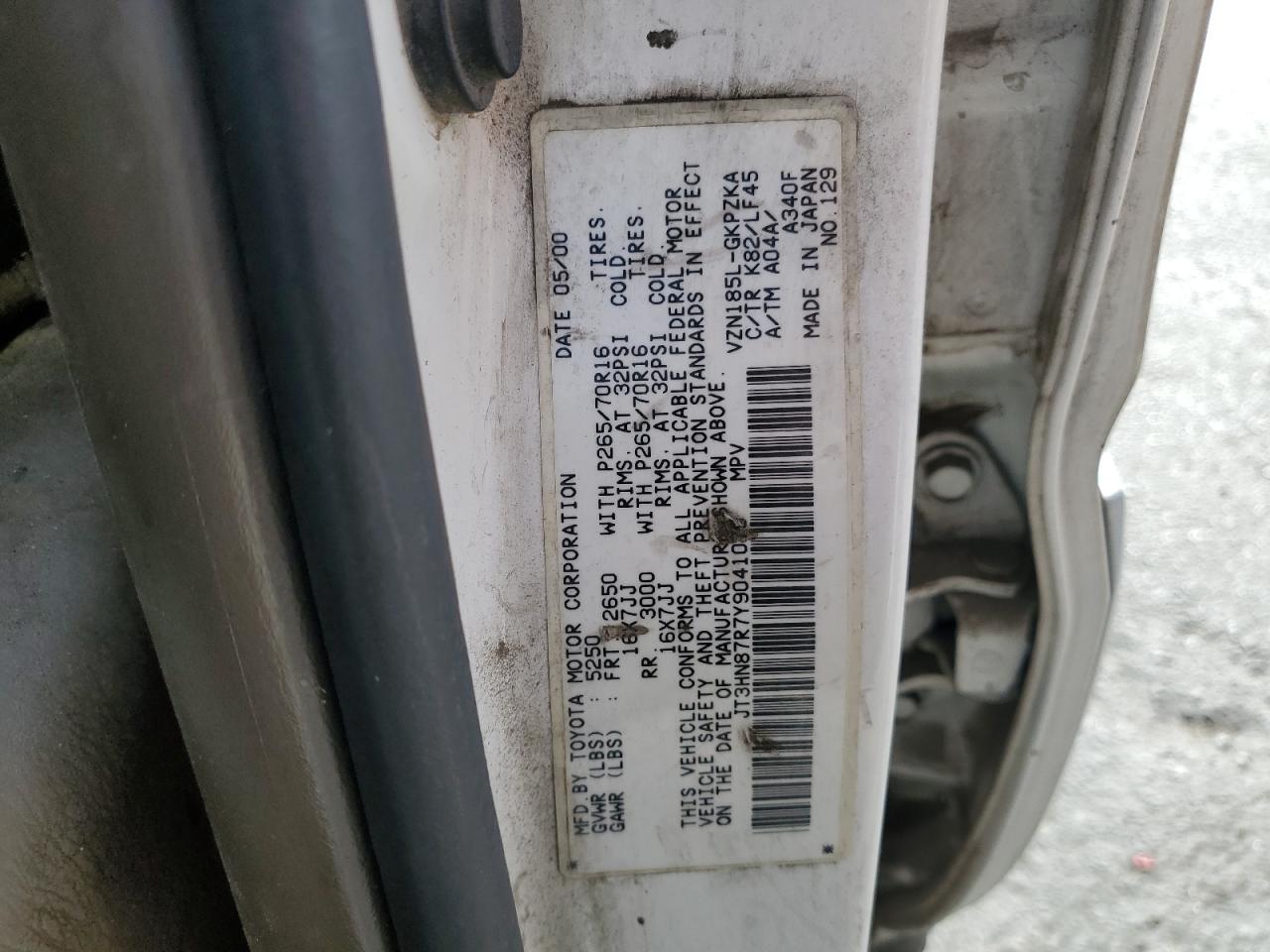 2000 Toyota 4Runner Limited VIN: JT3HN87R7Y9041079 Lot: 84292505