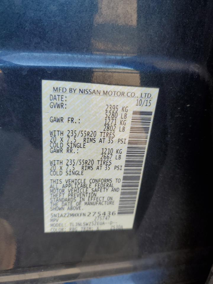 2015 Nissan Murano S VIN: 5N1AZ2MHXFN275436 Lot: 81092975