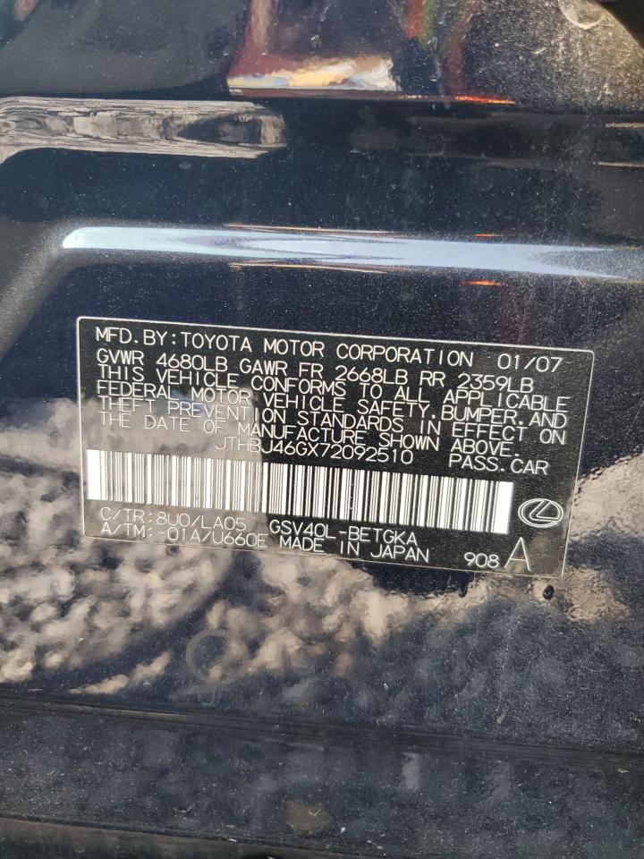 2007 Lexus Es 350 VIN: JTHBJ46GX72092510 Lot: 81216845