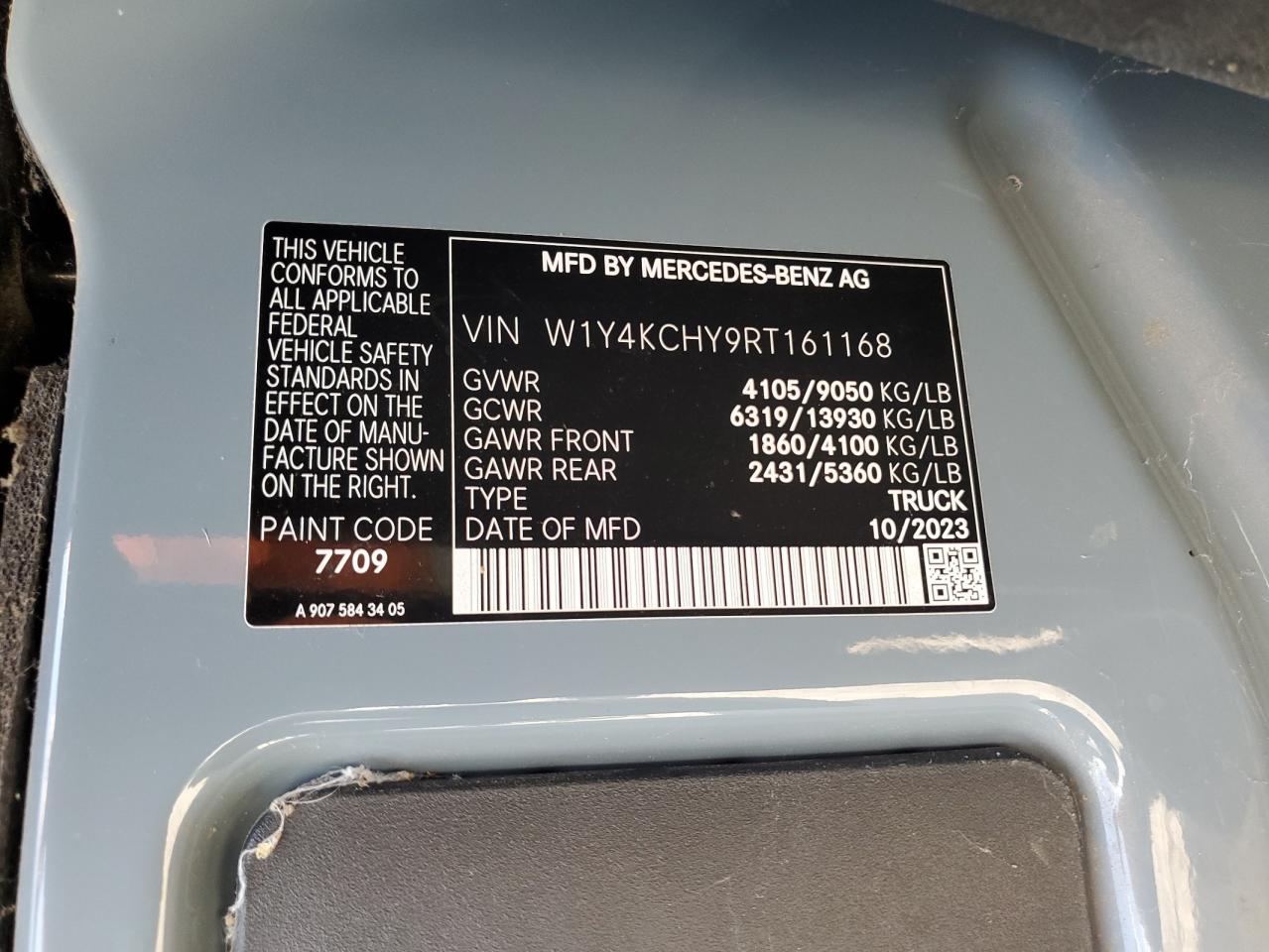 2024 Mercedes-Benz Sprinter 2500 VIN: W1Y4KCHY9RT161168 Lot: 81222975
