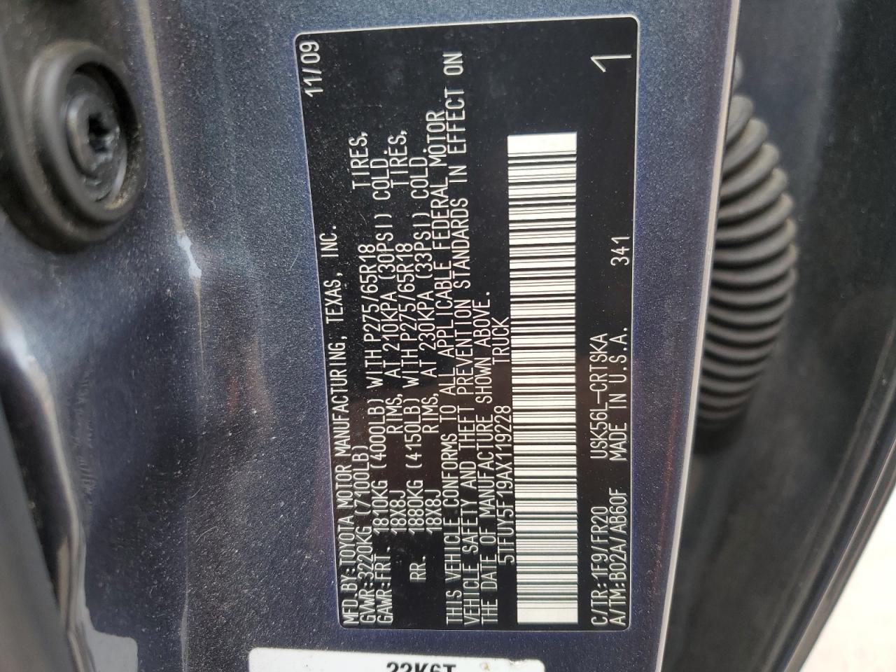 2010 Toyota Tundra Double Cab Sr5 VIN: 5TFUY5F19AX119228 Lot: 81101695