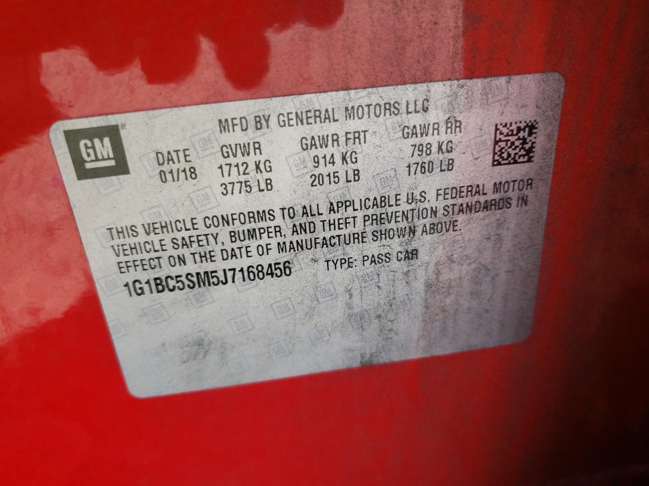 2018 Chevrolet Cruze Ls VIN: 1G1BC5SM5J7168456 Lot: 81710675