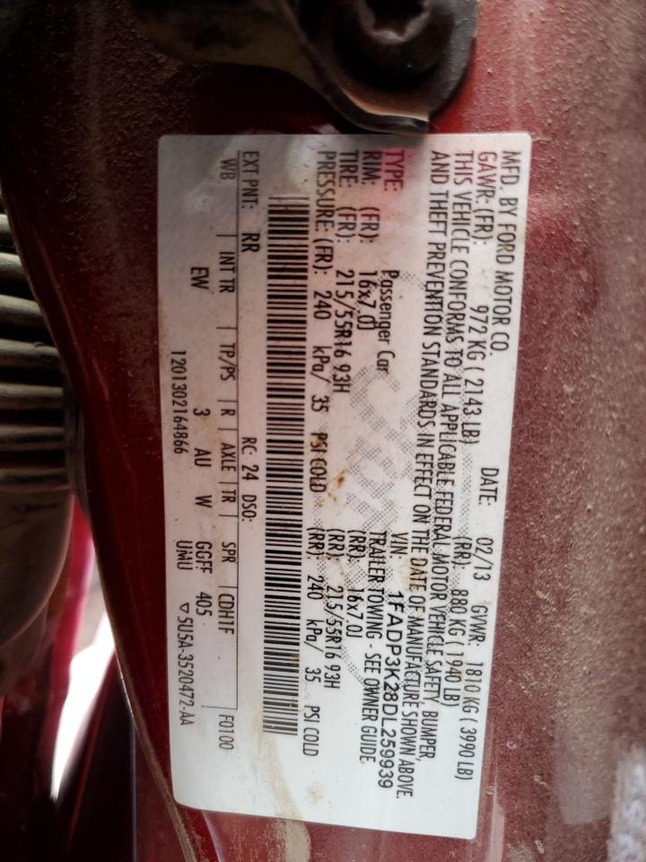 2013 Ford Focus Se VIN: 1FADP3K28DL259939 Lot: 81269555