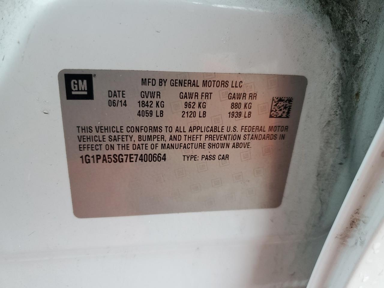 2014 Chevrolet Cruze Ls VIN: 1G1PA5SG7E7400664 Lot: 81731055