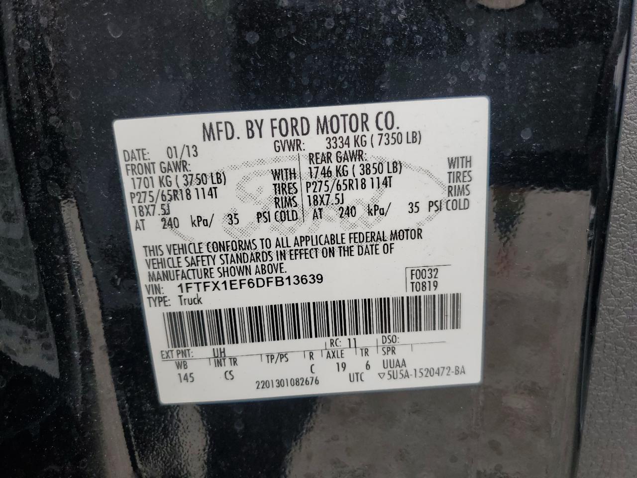 2013 Ford F150 Super Cab VIN: 1FTFX1EF6DFB13639 Lot: 81653205