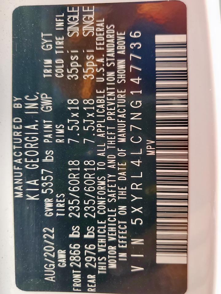 2022 Kia Sorento S VIN: 5XYRL4LC7NG147736 Lot: 80456645