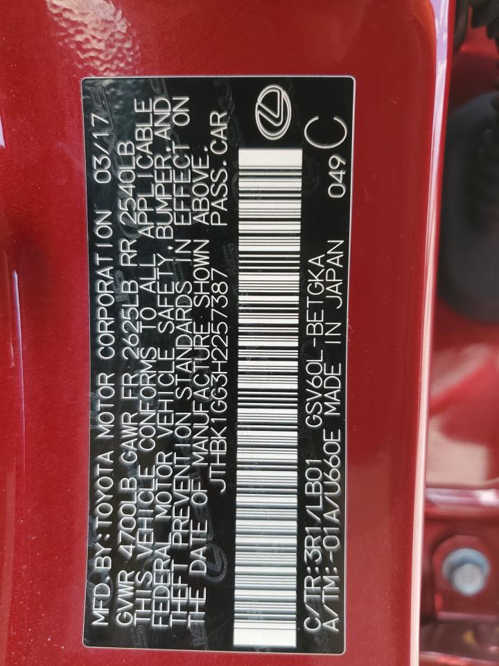 2017 Lexus Es 350 VIN: JTHBK1GG3H2257387 Lot: 80160885