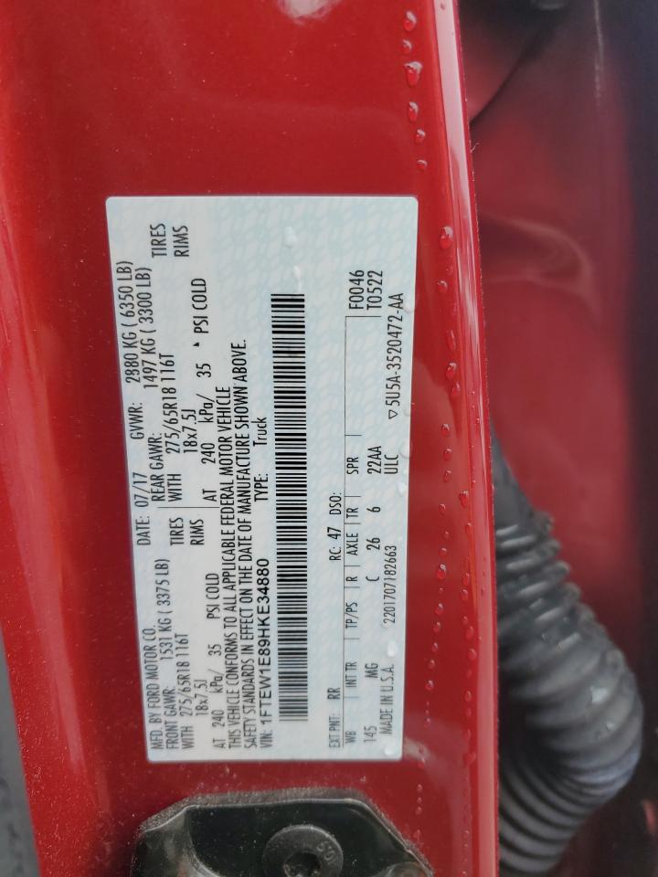 2017 Ford F150 Supercrew VIN: 1FTEW1E89HKE34880 Lot: 82062455