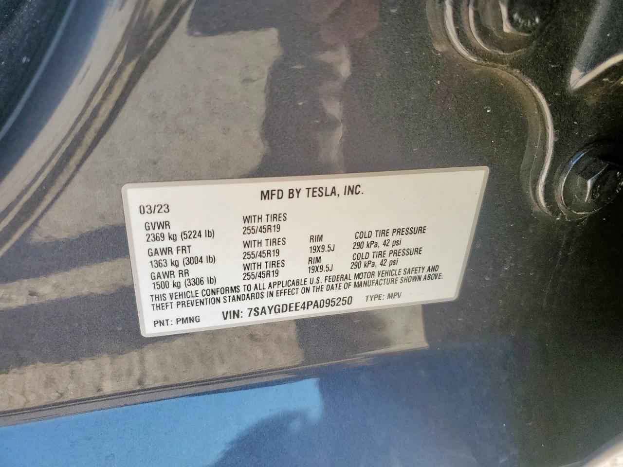 2023 Tesla Model Y VIN: 7SAYGDEE4PA095250 Lot: 71648445