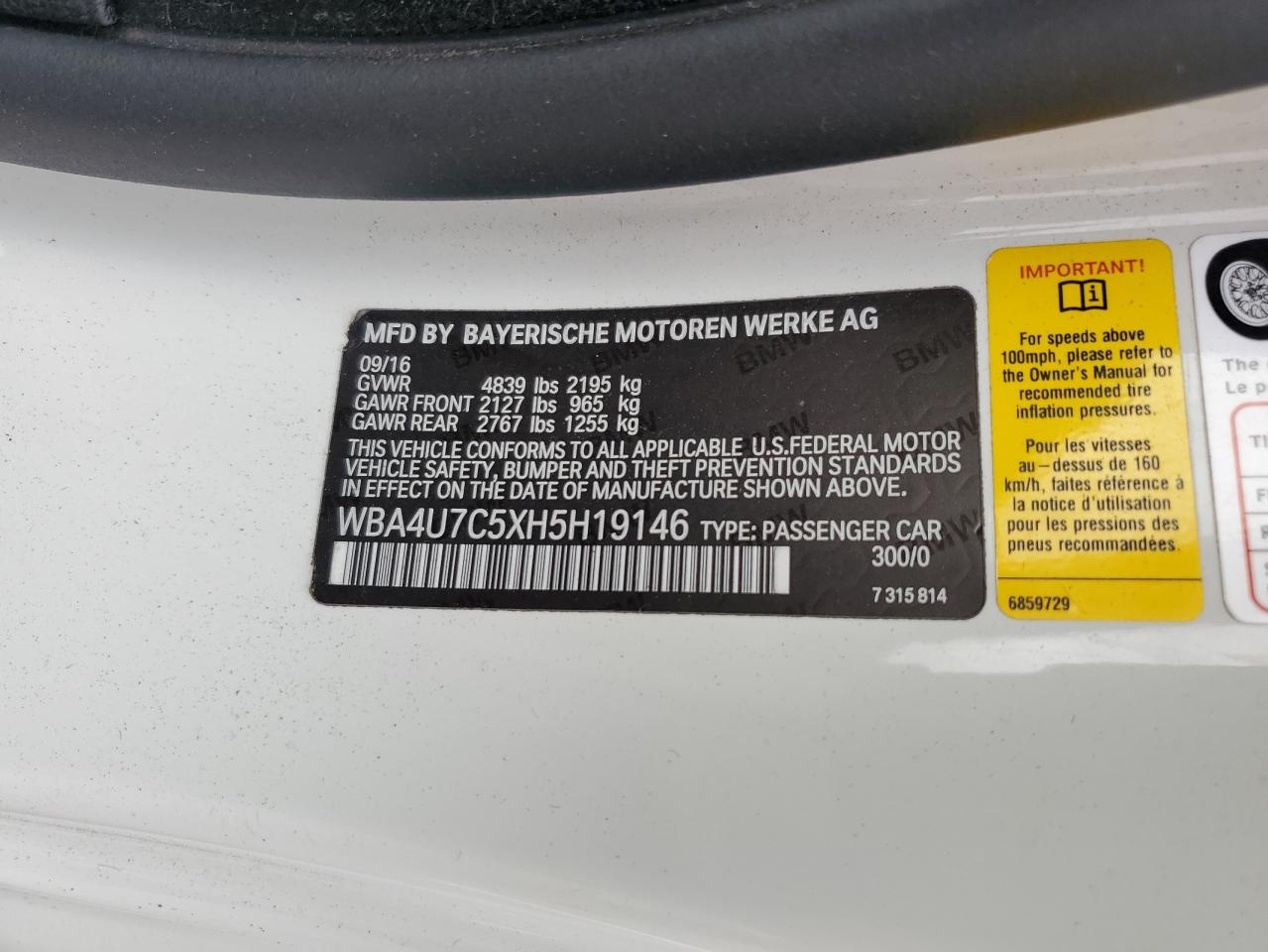 2017 BMW 430I VIN: WBA4U7C5XH5H19146 Lot: 80887665