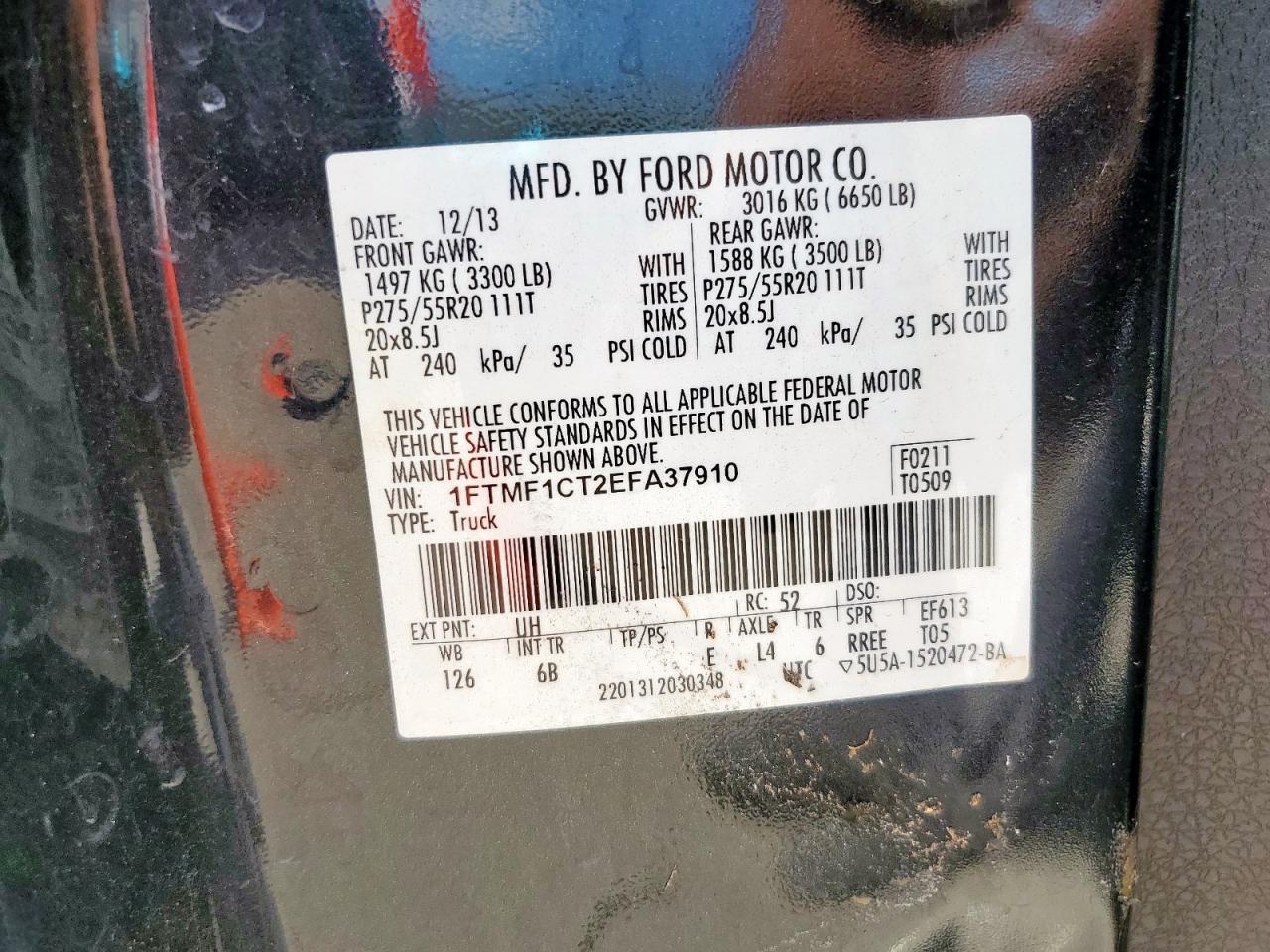 2014 Ford F150 VIN: 1FTMF1CT2EFA37910 Lot: 70282975