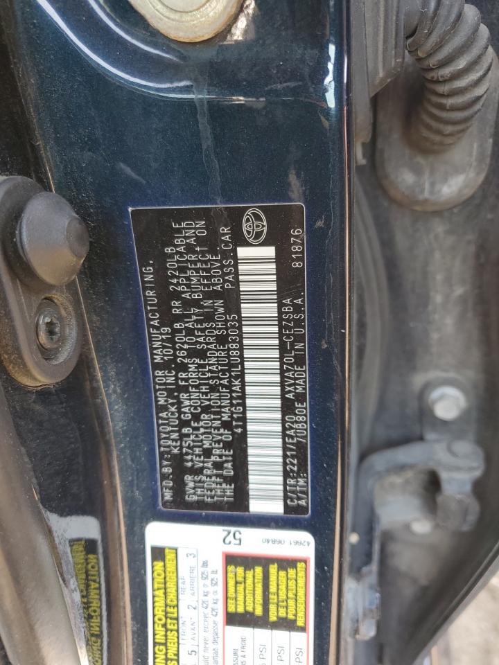 2020 Toyota Camry Se VIN: 4T1G11AK1LU883035 Lot: 80274055