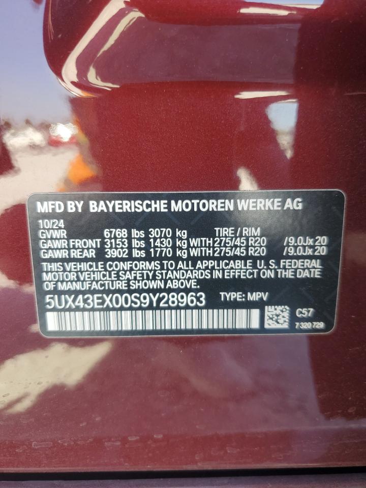 2025 BMW X6 M60I VIN: 5UX43EX00S9Y28963 Lot: 80581555