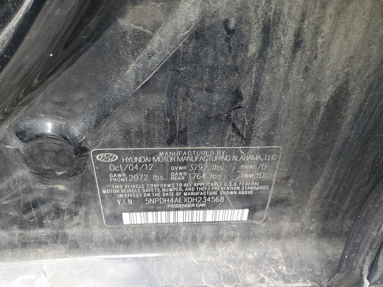 2013 Hyundai Elantra Gls VIN: 5NPDH4AEXDH234568 Lot: 84176175