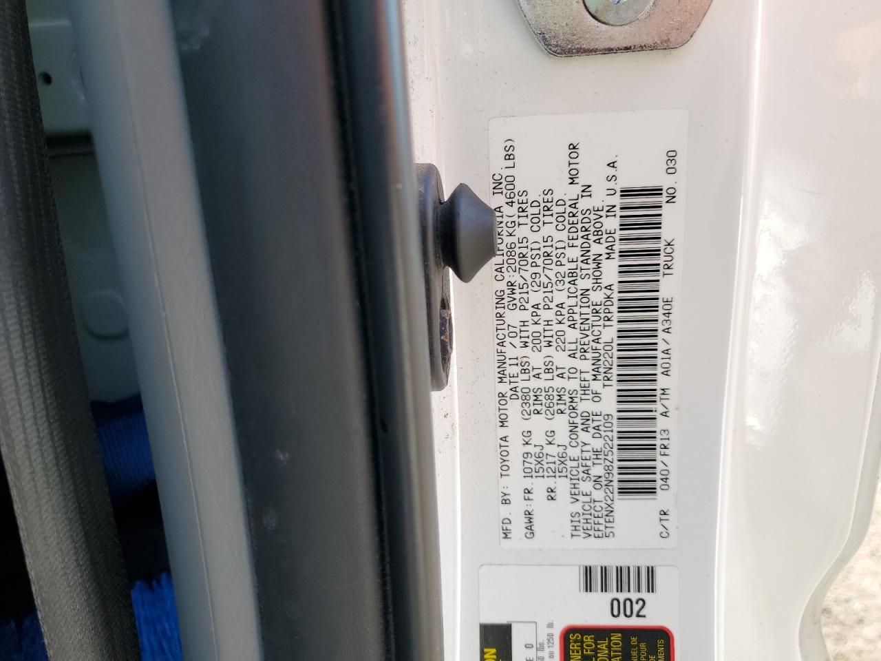 2008 Toyota Tacoma VIN: 5TENX22N98Z522109 Lot: 72103975