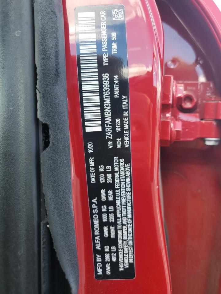 2021 Alfa Romeo Giulia Ti VIN: ZARFAMBN3M7639936 Lot: 71976525