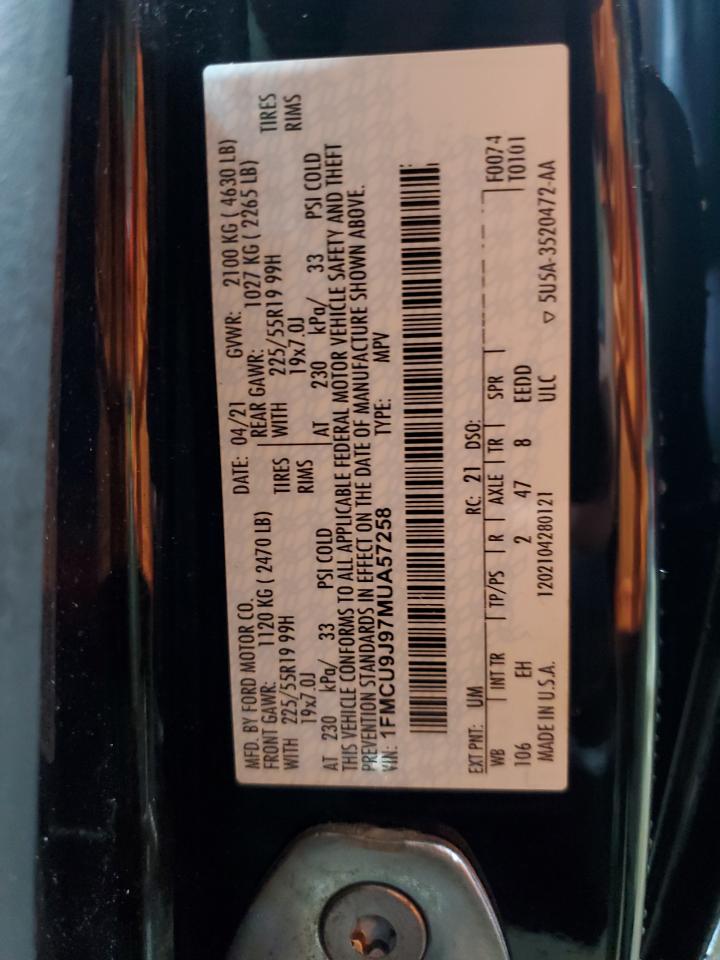 2021 Ford Escape Titanium VIN: 1FMCU9J97MUA57258 Lot: 82031815