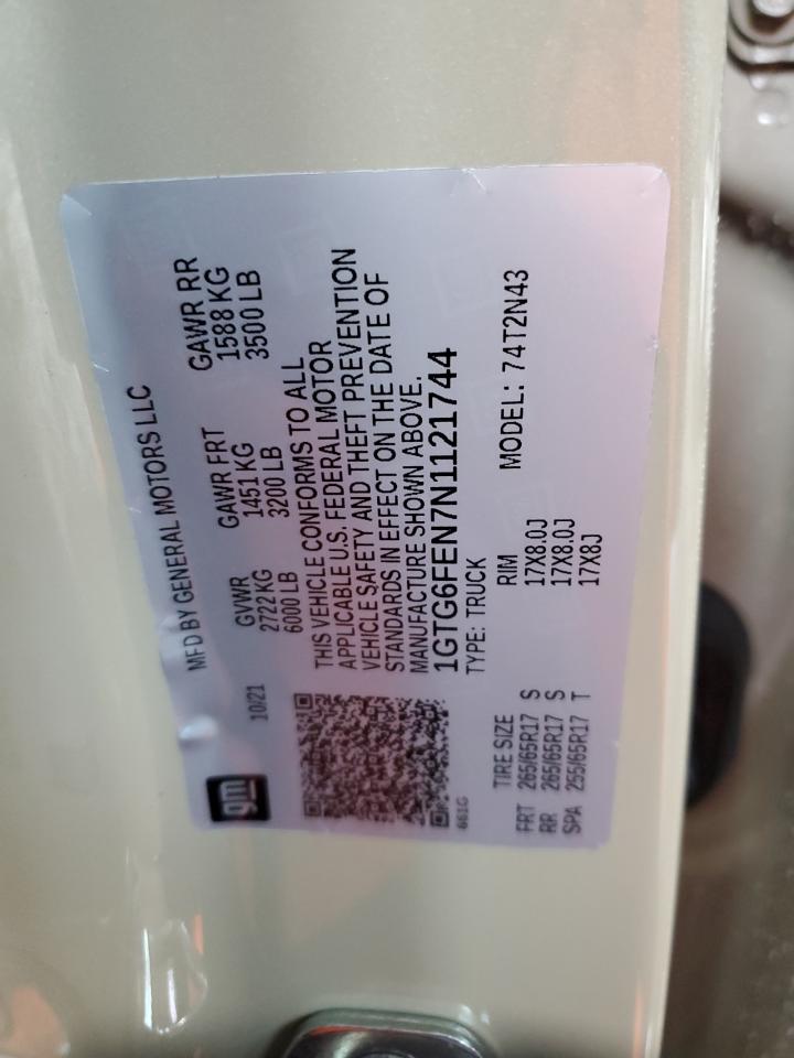 2022 GMC Canyon At4 VIN: 1GTG6FEN7N1121744 Lot: 82040055