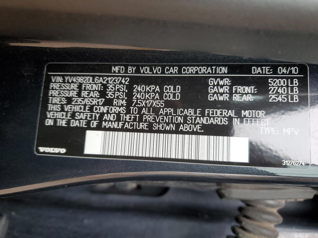 2010 Volvo Xc60 3.2 VIN: YV4982DL6A2123742 Lot: 81807635