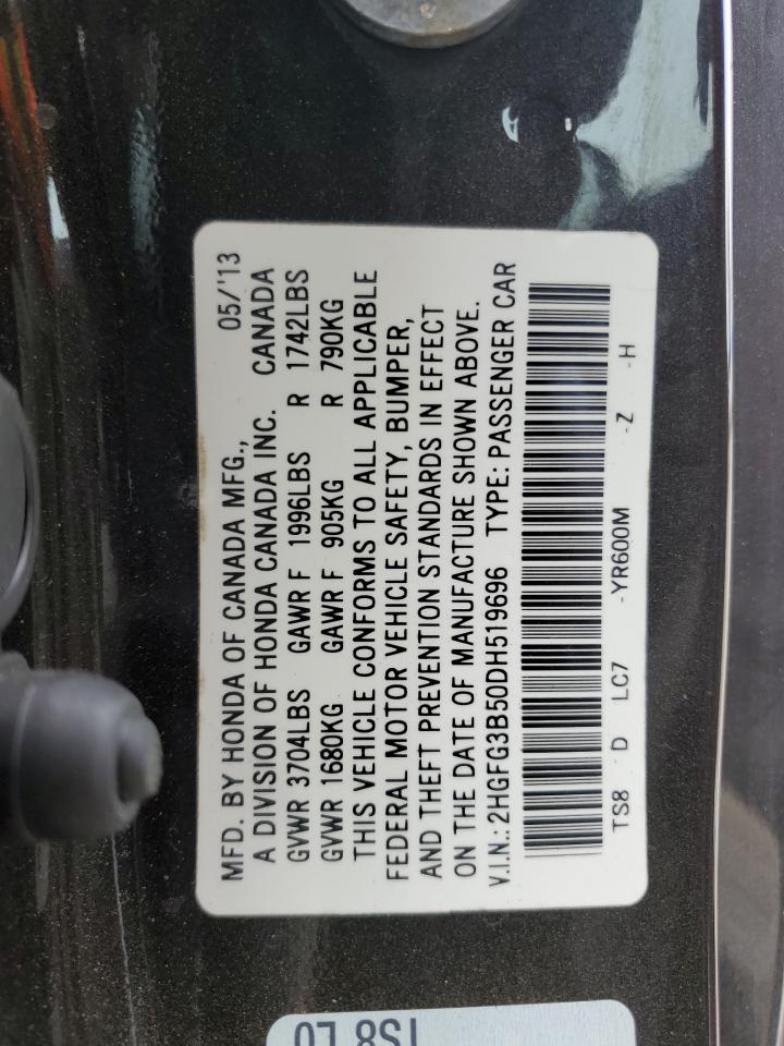 2013 Honda Civic Lx VIN: 2HGFG3B50DH519696 Lot: 84201095