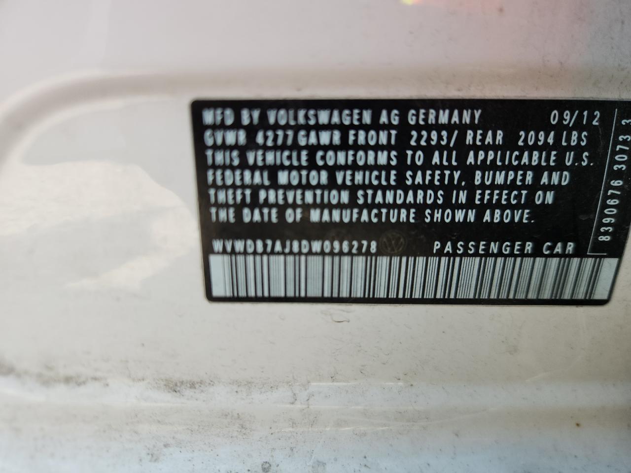2013 Volkswagen Golf VIN: WVWDB7AJ8DW096278 Lot: 71641045
