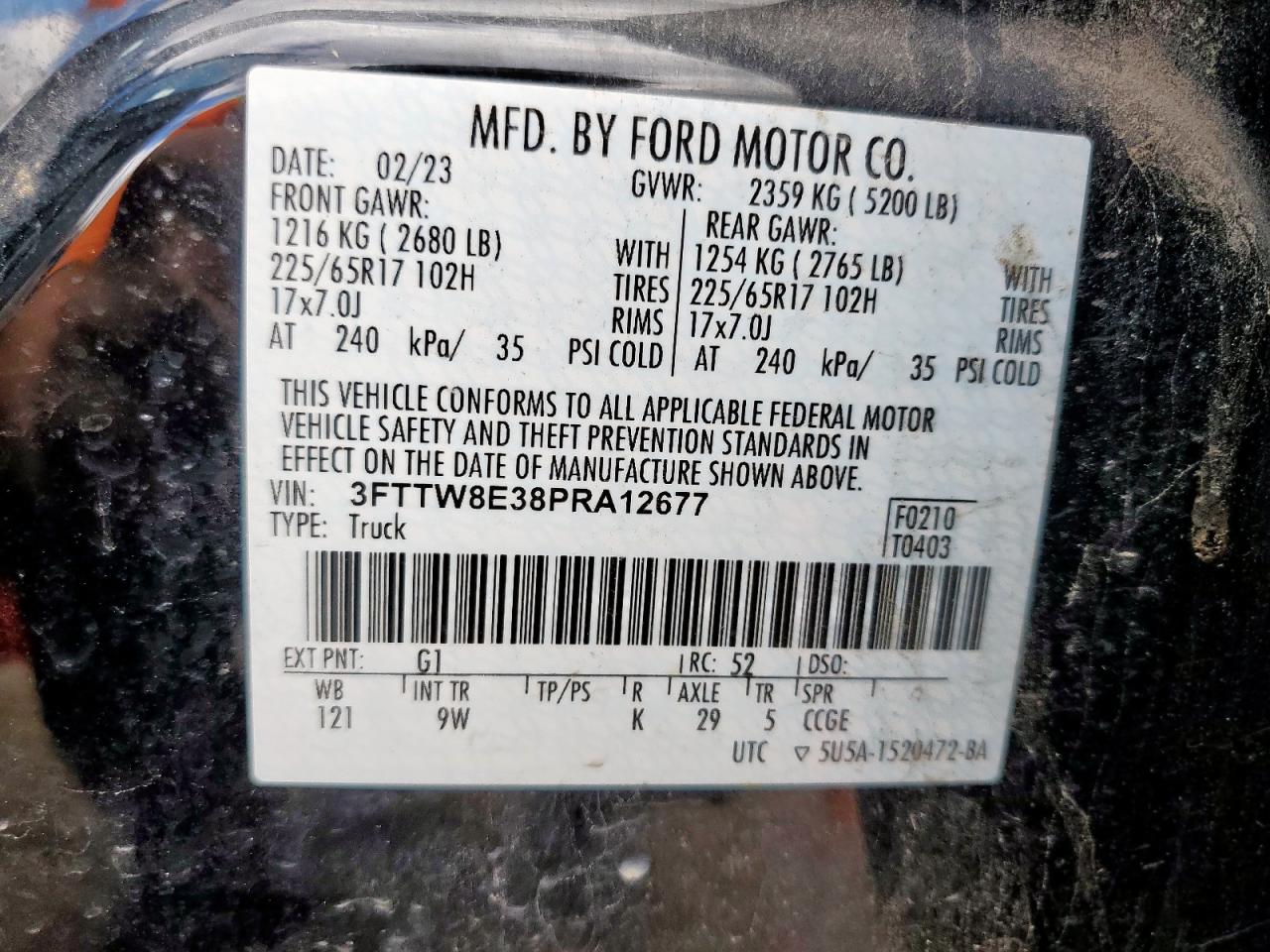 2023 Ford Maverick Xl VIN: 3FTTW8E38PRA12677 Lot: 81669585