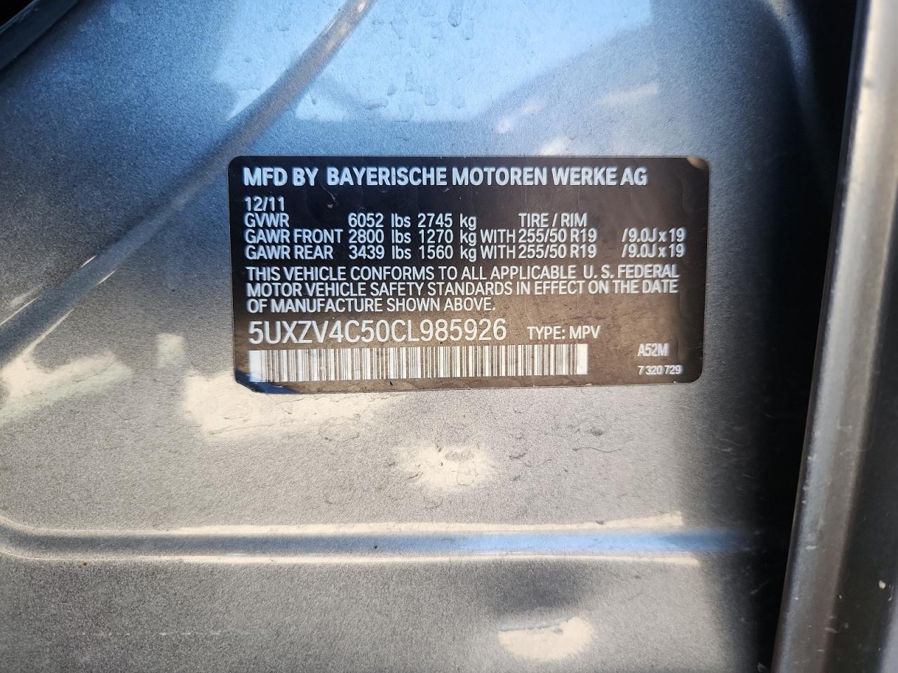 2012 BMW X5 xDrive35I VIN: 5UXZV4C50CL985926 Lot: 82123115