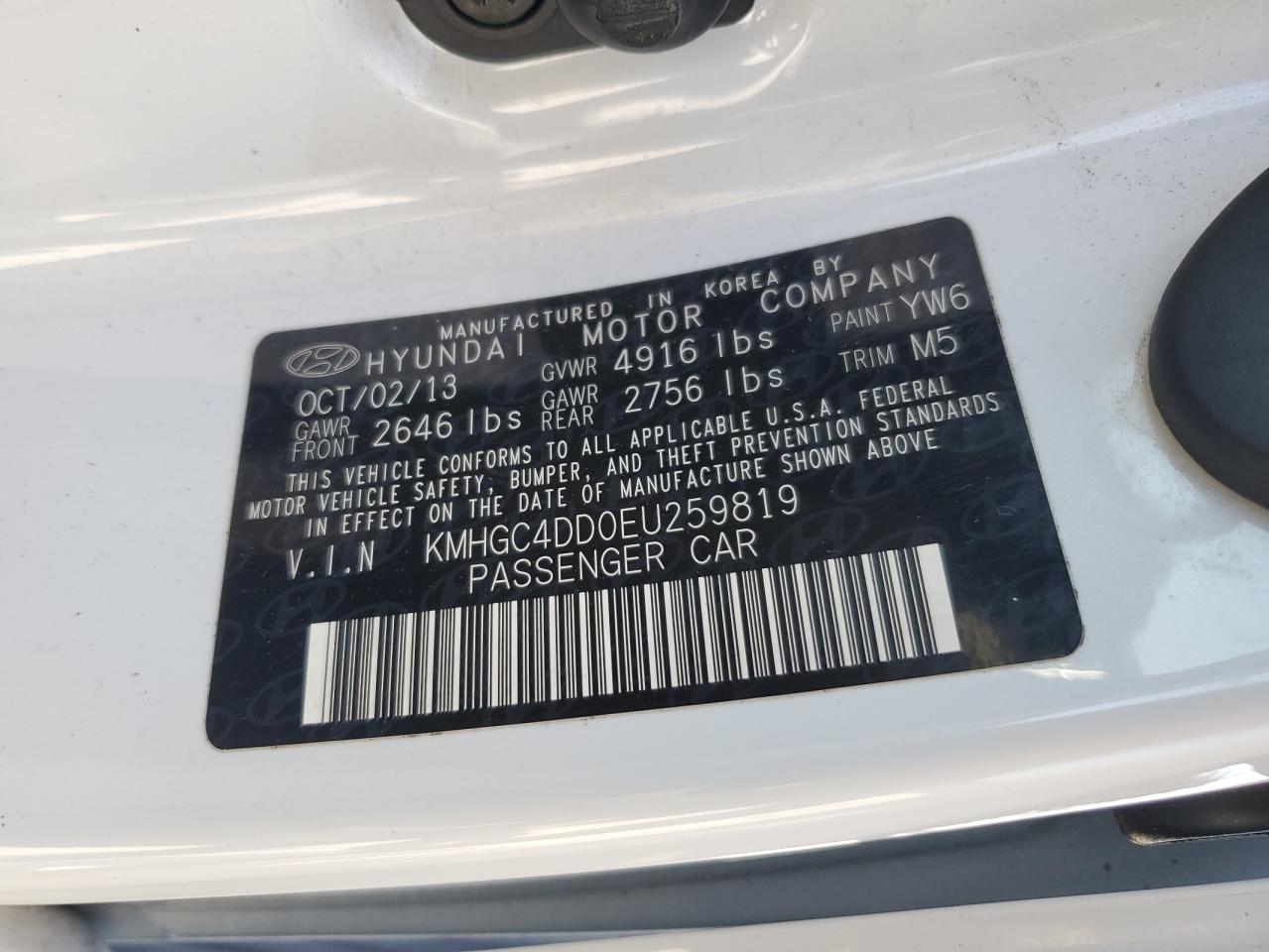 2014 Hyundai Genesis 3.8L VIN: KMHGC4DD0EU259819 Lot: 80172115