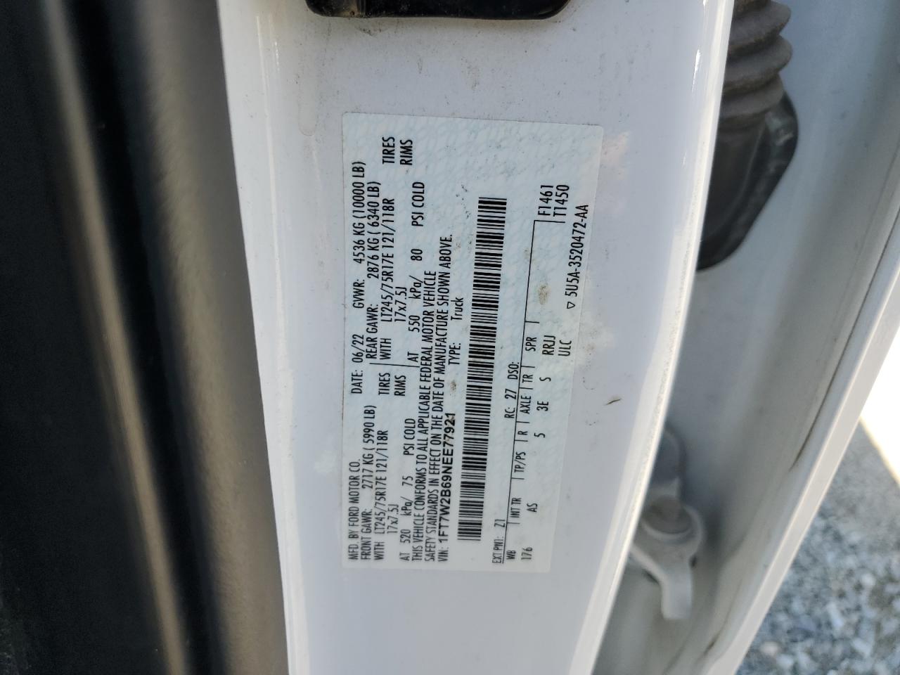 2022 Ford F250 Super Duty VIN: 1FT7W2B69NEE77921 Lot: 70472635