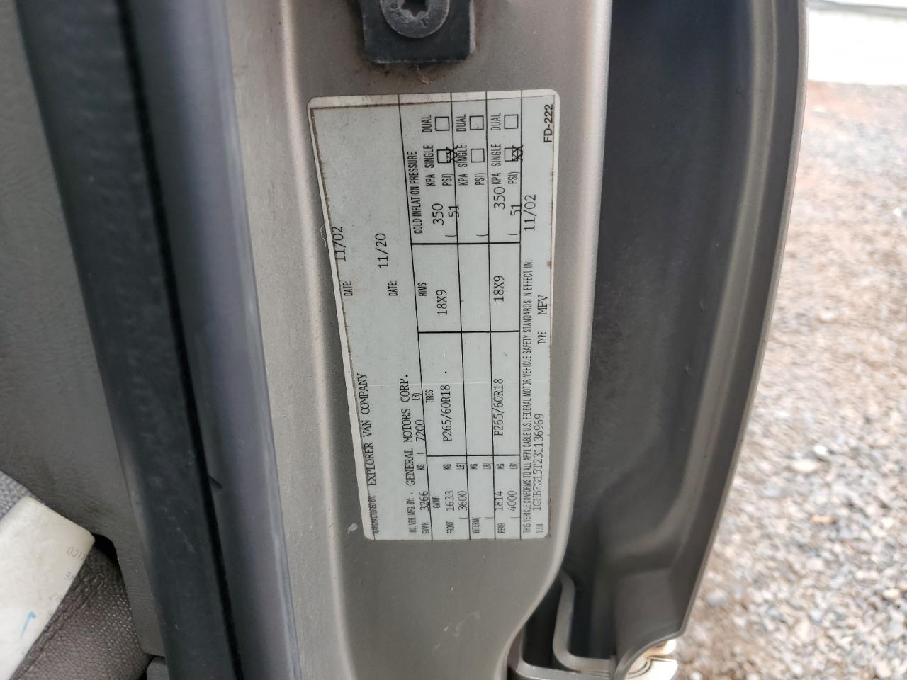 2003 Chevrolet Express G1500 VIN: 1GBFG15T231136969 Lot: 80993815