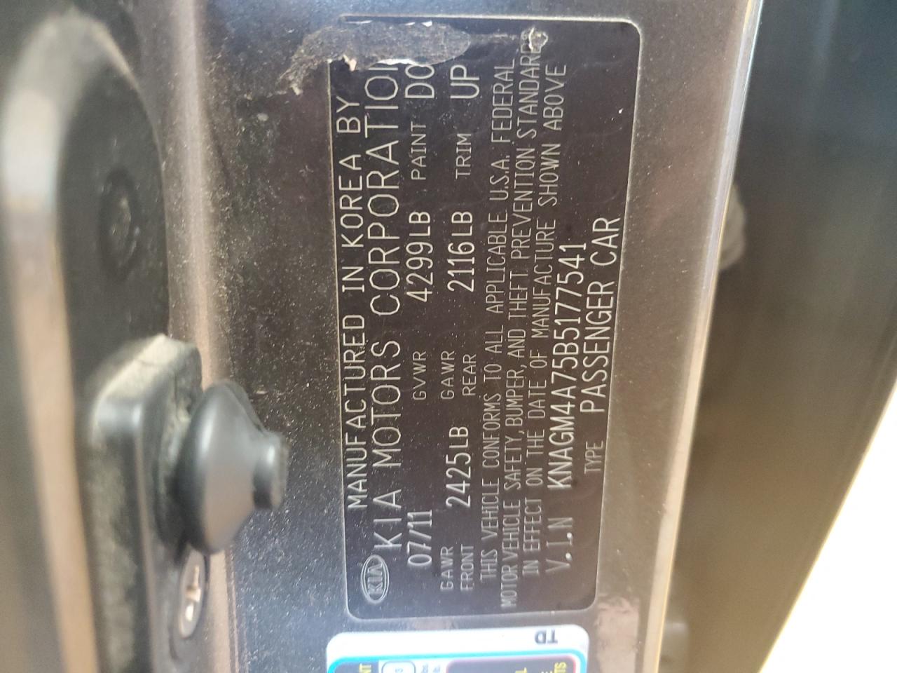 2011 Kia Optima Lx VIN: KNAGM4A75B5177541 Lot: 82078325