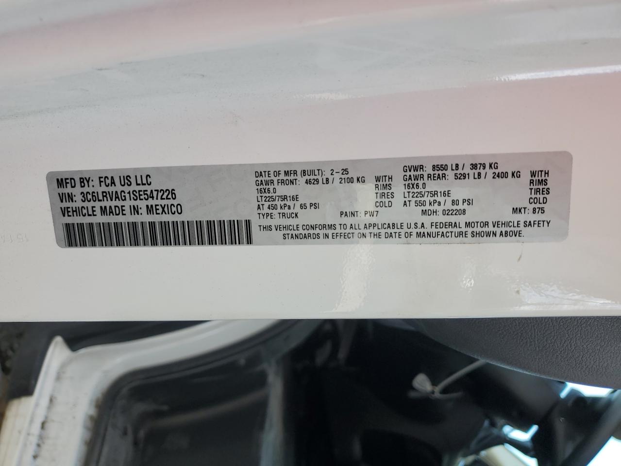 2025 Ram Promaster 1500 1500 Standard VIN: 3C6LRVAG1SE547226 Lot: 70919975