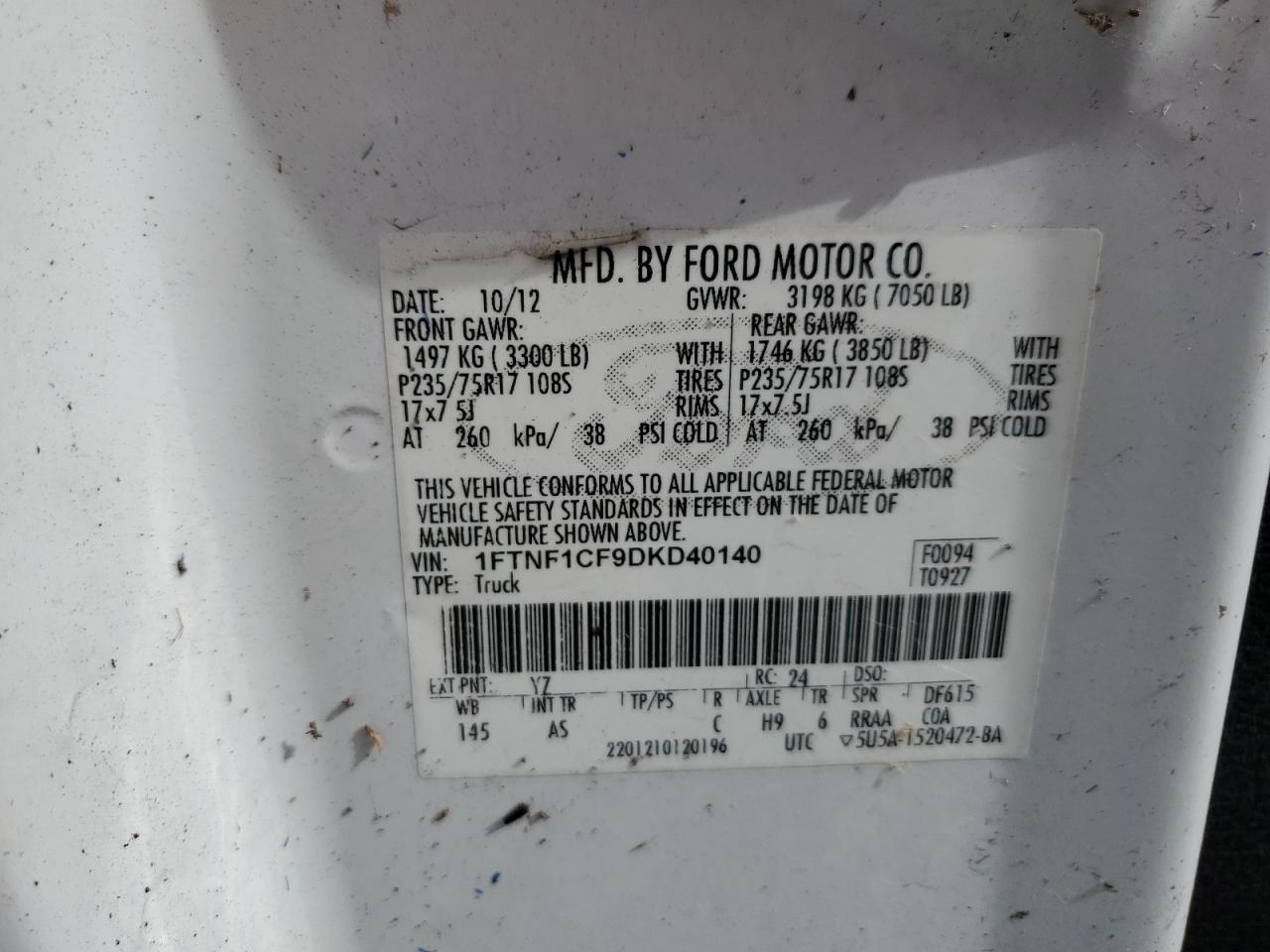 2013 Ford F150 VIN: 1FTNF1CF9DKD40140 Lot: 81556905