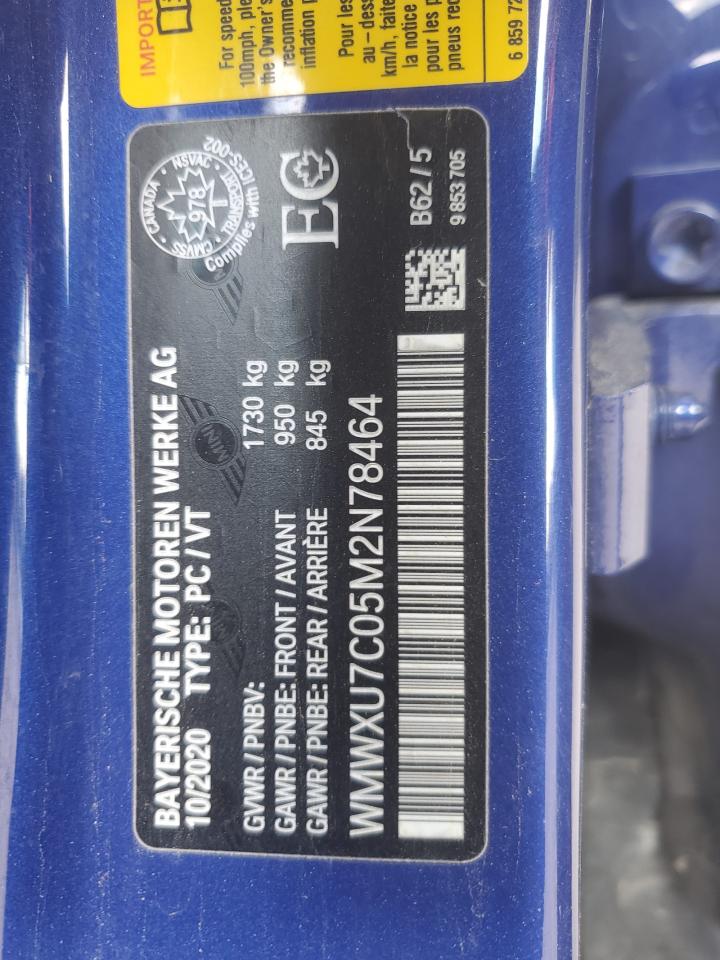 2021 Mini Cooper VIN: WMWXU7C05M2N78464 Lot: 80094035
