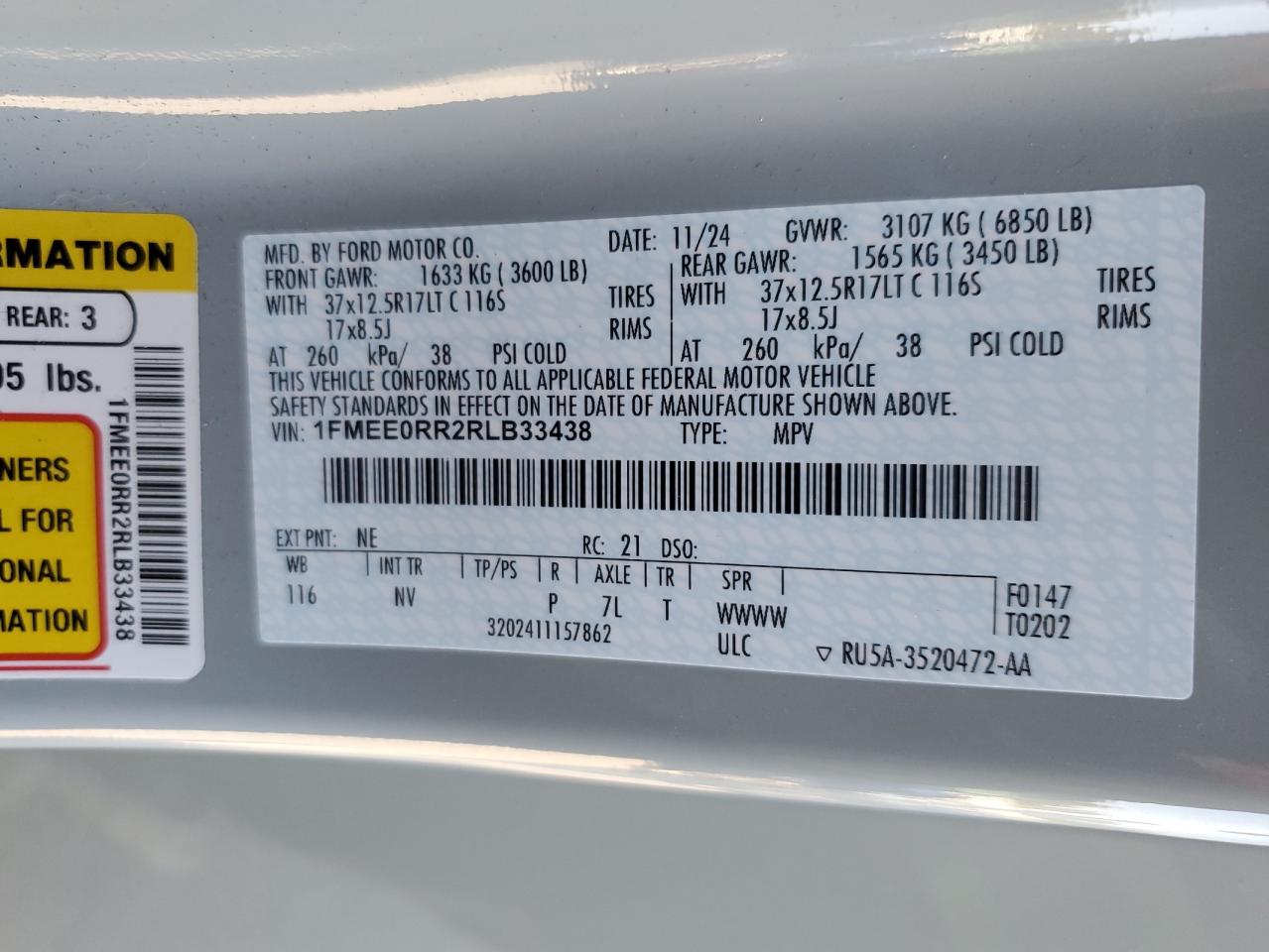 2024 Ford Bronco Raptor VIN: 1FMEE0RR2RLB33438 Lot: 81662115