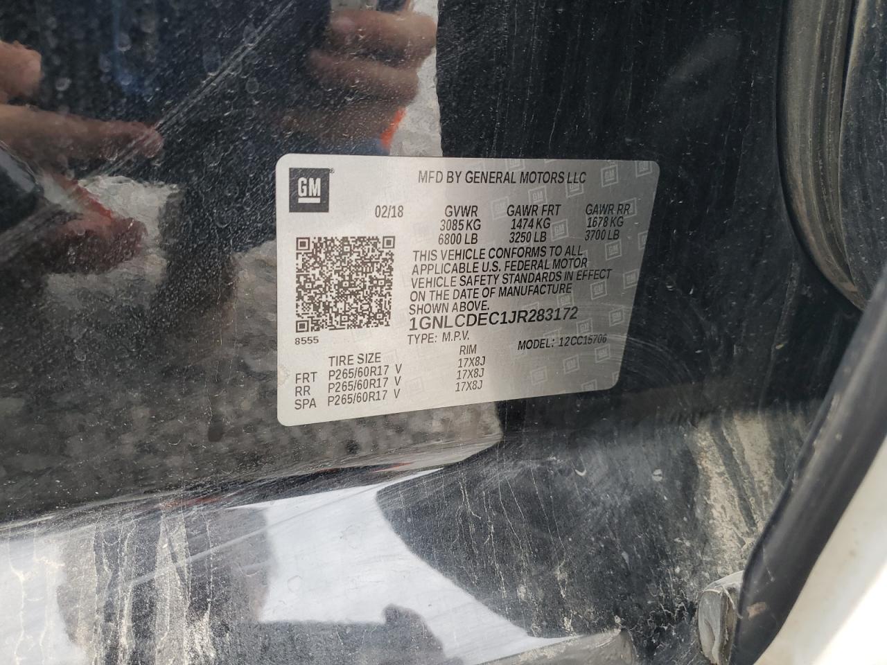 2018 Chevrolet Tahoe Police VIN: 1GNLCDEC1JR283172 Lot: 71791985