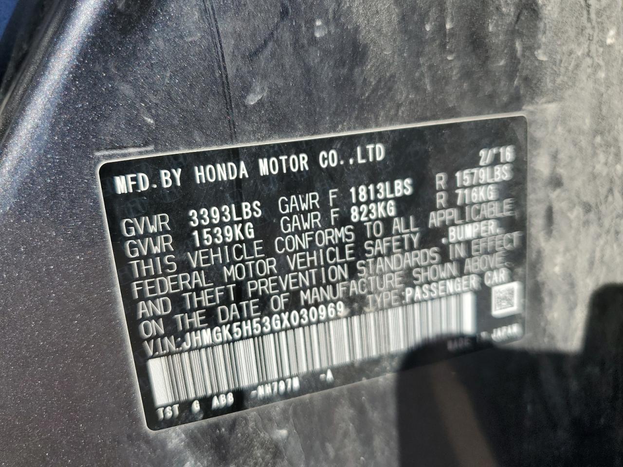 2016 Honda Fit Lx VIN: JHMGK5H53GX030969 Lot: 81882645