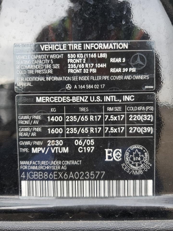 2006 Mercedes-Benz Ml 350 VIN: 4JGBB86EX6A023577 Lot: 84021765