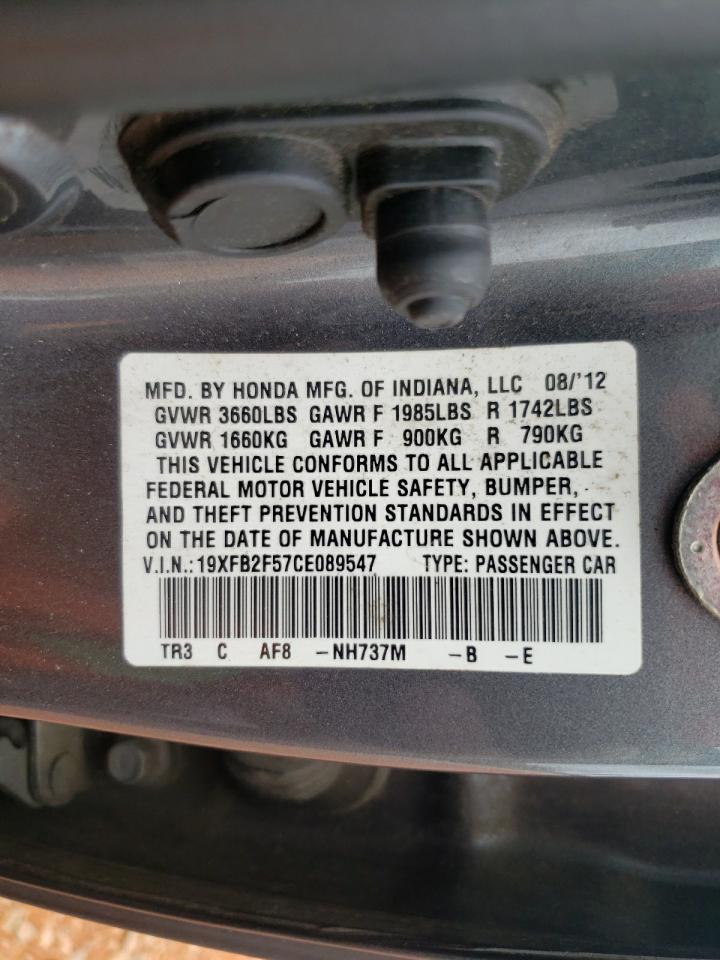 2012 Honda Civic Lx VIN: 19XFB2F57CE089547 Lot: 86279595