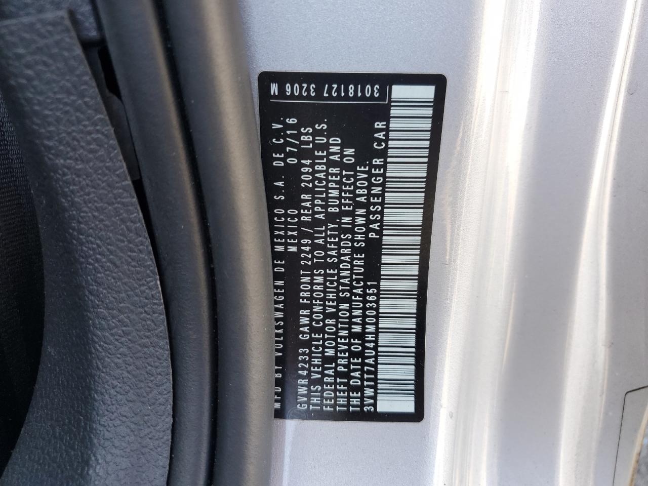 2017 Volkswagen Gti S VIN: 3VWTT7AU4HM003651 Lot: 81519095