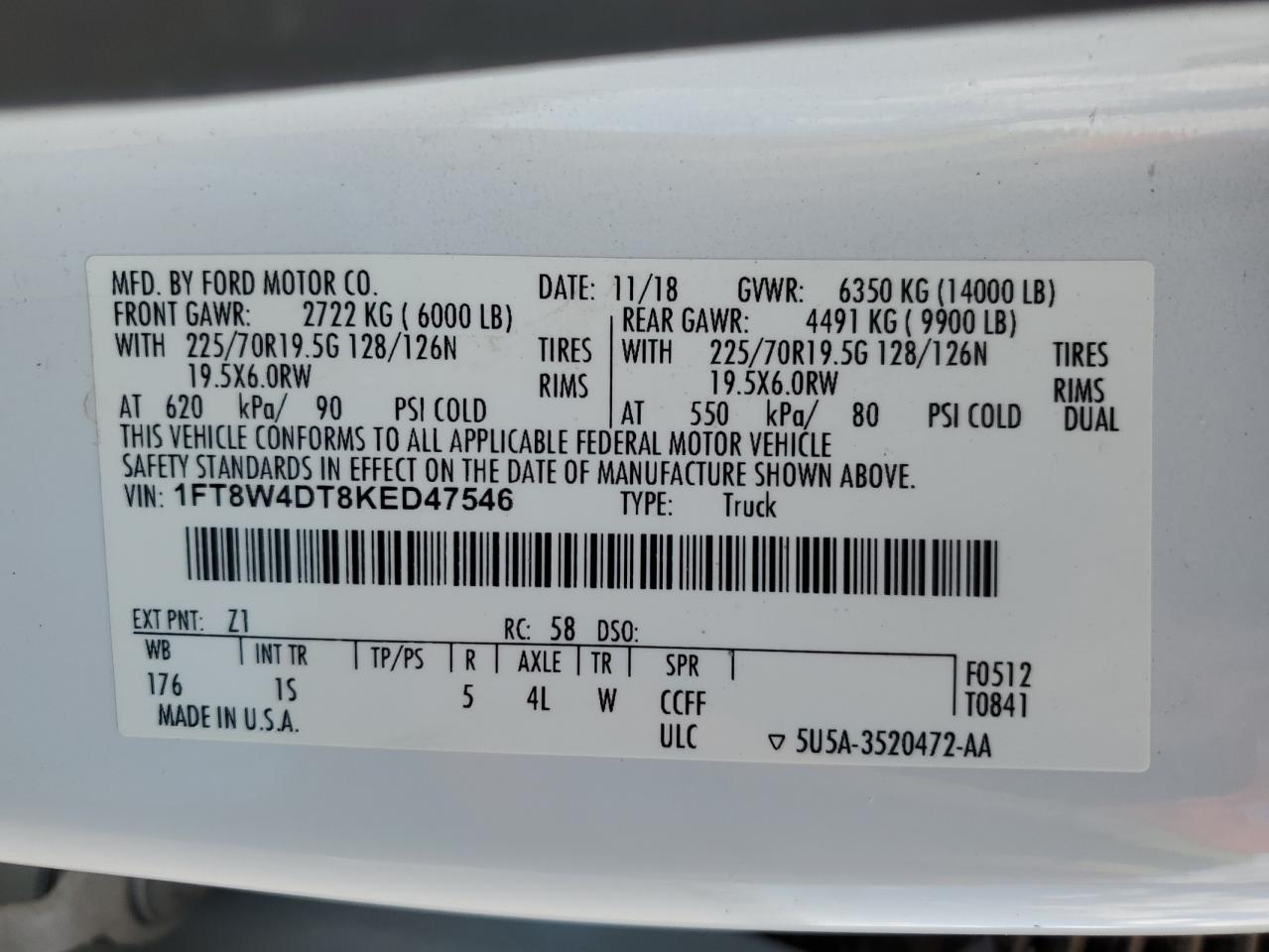 2019 Ford F450 Super Duty VIN: 1FT8W4DT8KED47546 Lot: 80131015