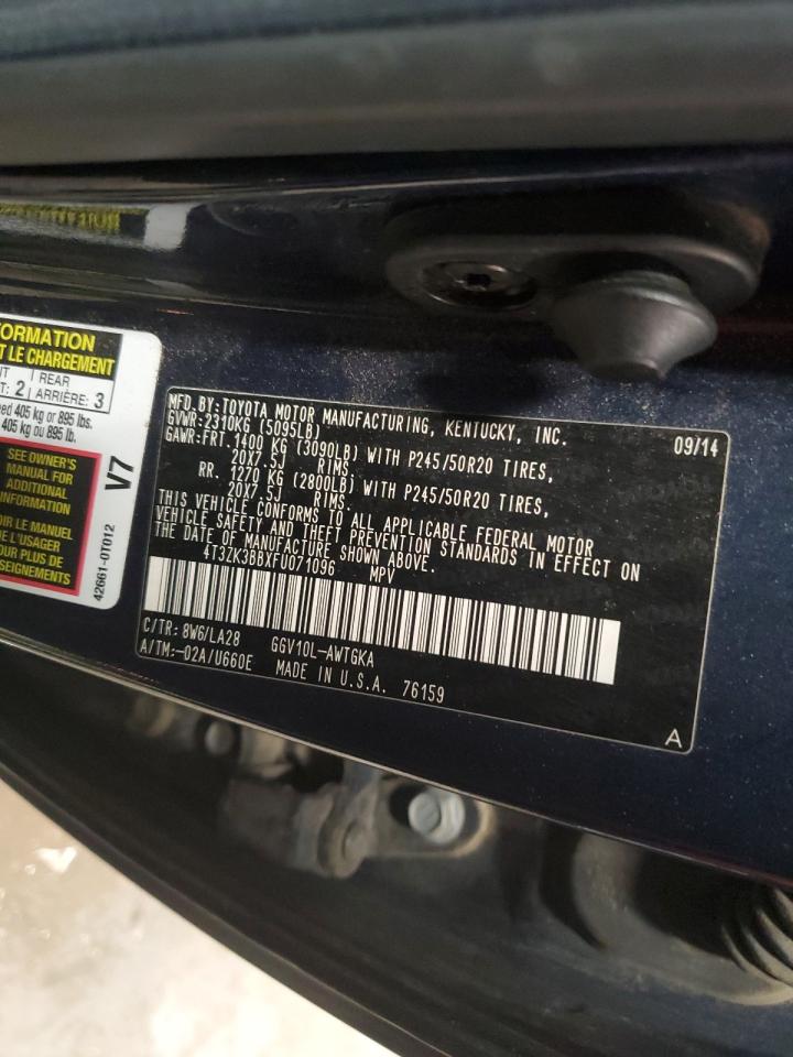 2015 Toyota Venza Le VIN: 4T3ZK3BBXFU071096 Lot: 81820585