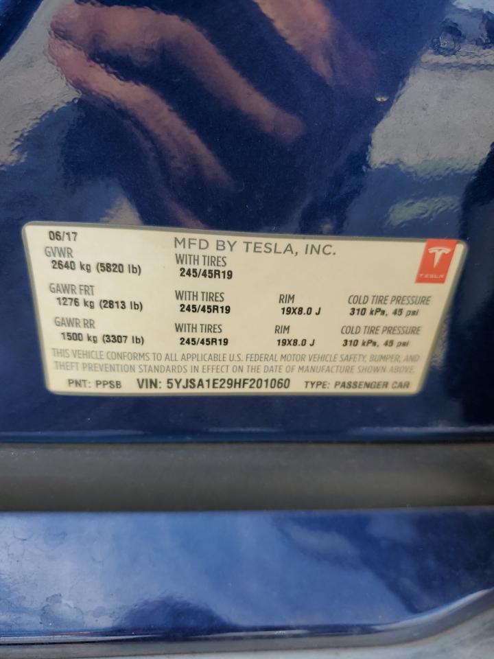 2017 Tesla Model S VIN: 5YJSA1E29HF201060 Lot: 83941075