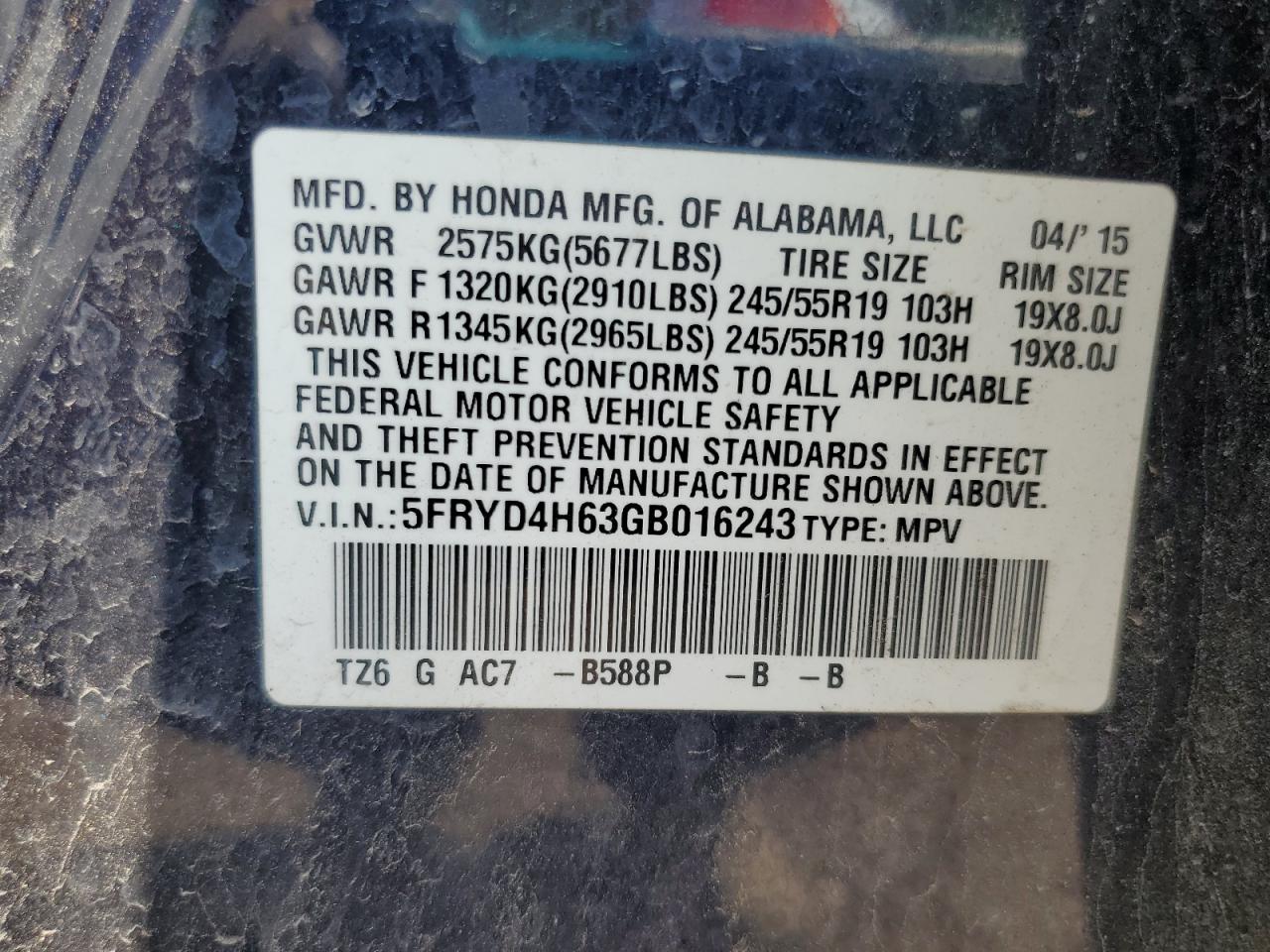 2016 Acura Mdx Technology VIN: 5FRYD4H63GB016243 Lot: 71299985