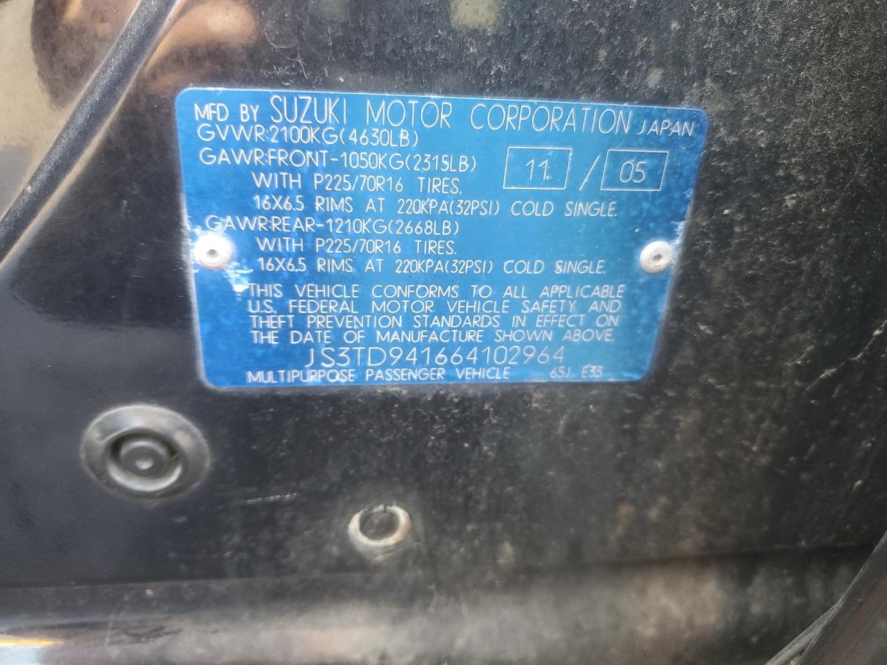 2006 Suzuki Grand Vitara VIN: JS3TD941664102964 Lot: 71492295