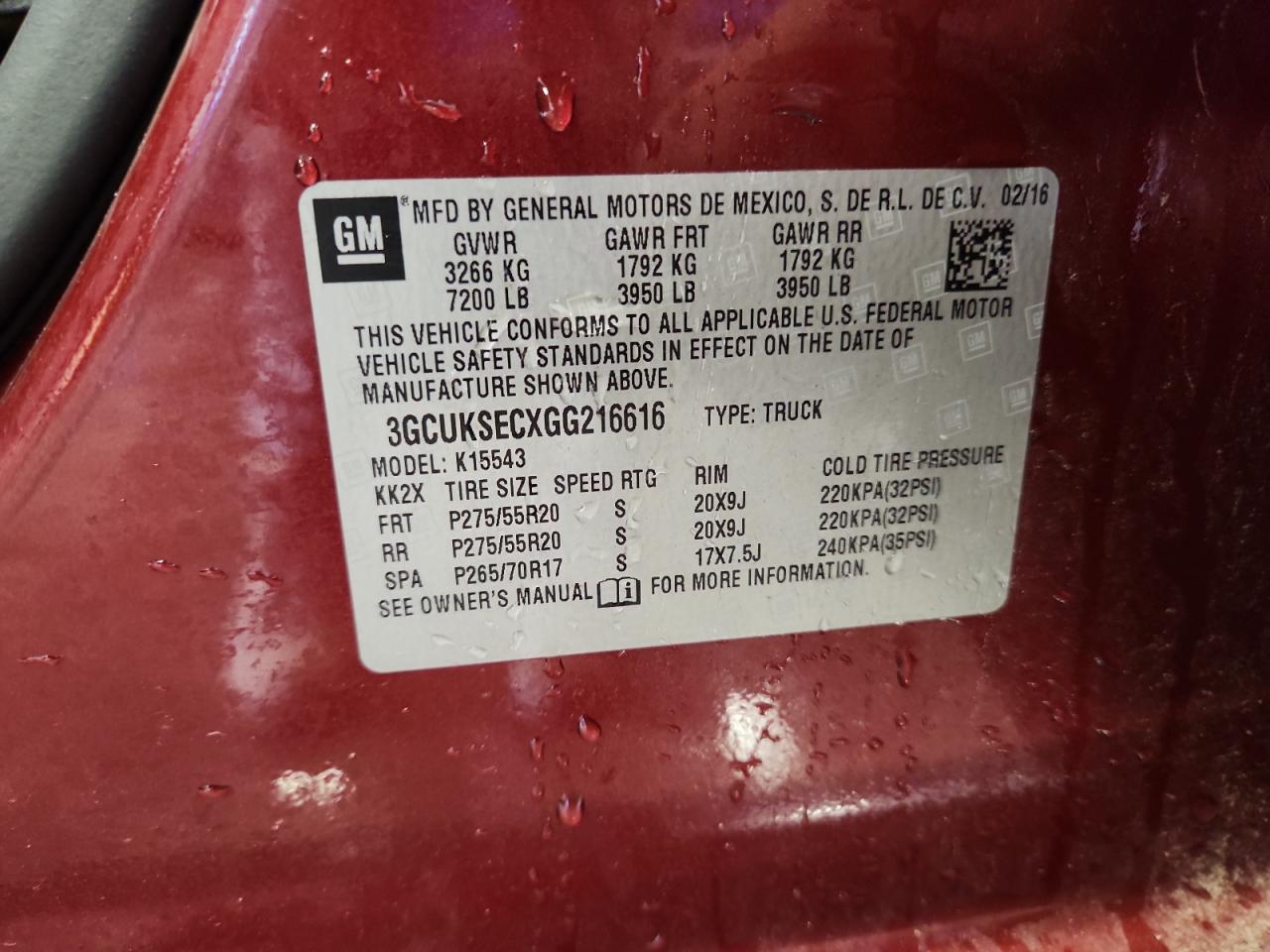 2016 Chevrolet Silverado K1500 Ltz VIN: 3GCUKSECXGG216616 Lot: 72012215