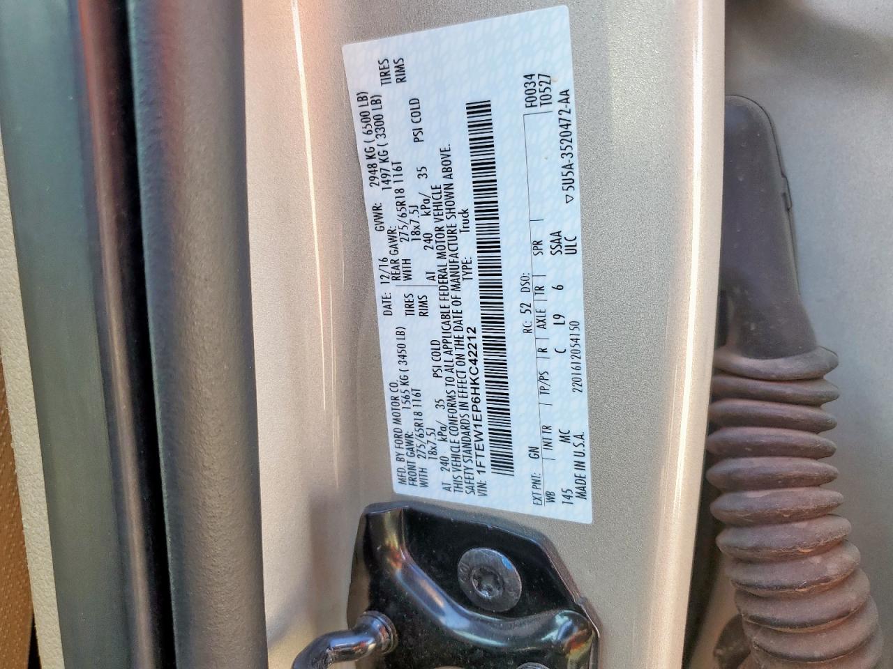 2017 Ford F150 Supercrew VIN: 1FTEW1EP6HKC42212 Lot: 72037885